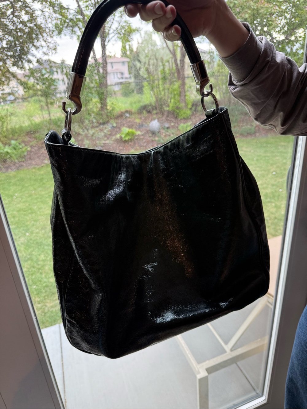 Yves Saint Laurent Black Patent Leather Hobo Bag